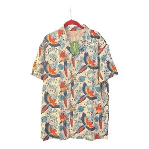 Betusline Men's Tropical Parrot Print Short Sleeve Shirt - Size M NWT